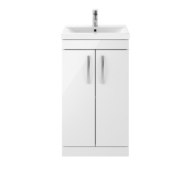Athena 510mm Single Bathroom Vanity with Integrated Vitreous China Basin, Gloss White