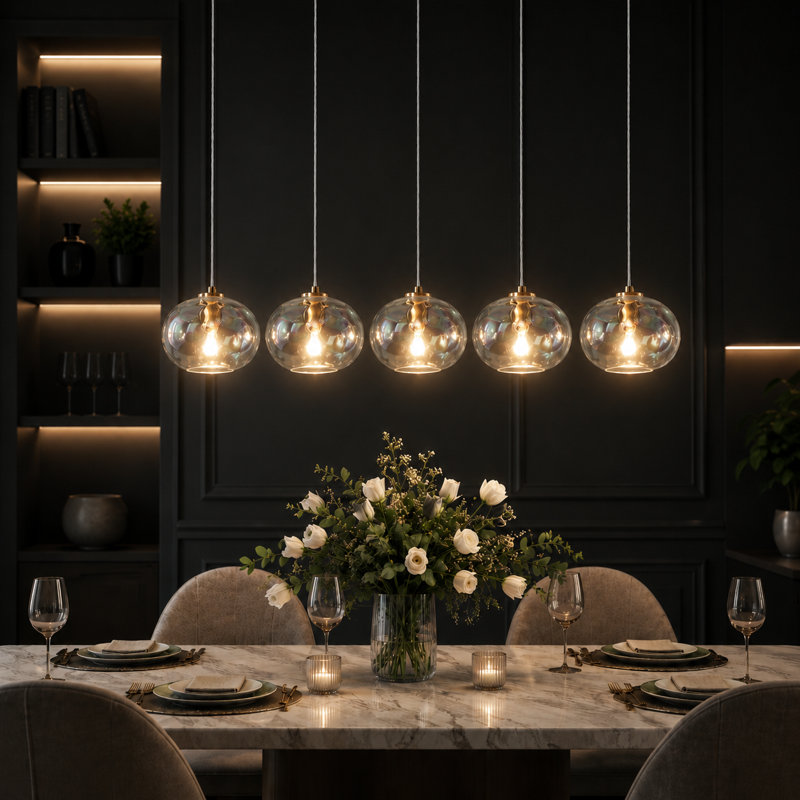 Willeford 5 - Light 52.4" W Oversized Kitchen Island Pendant with Iridescent Glass Accents