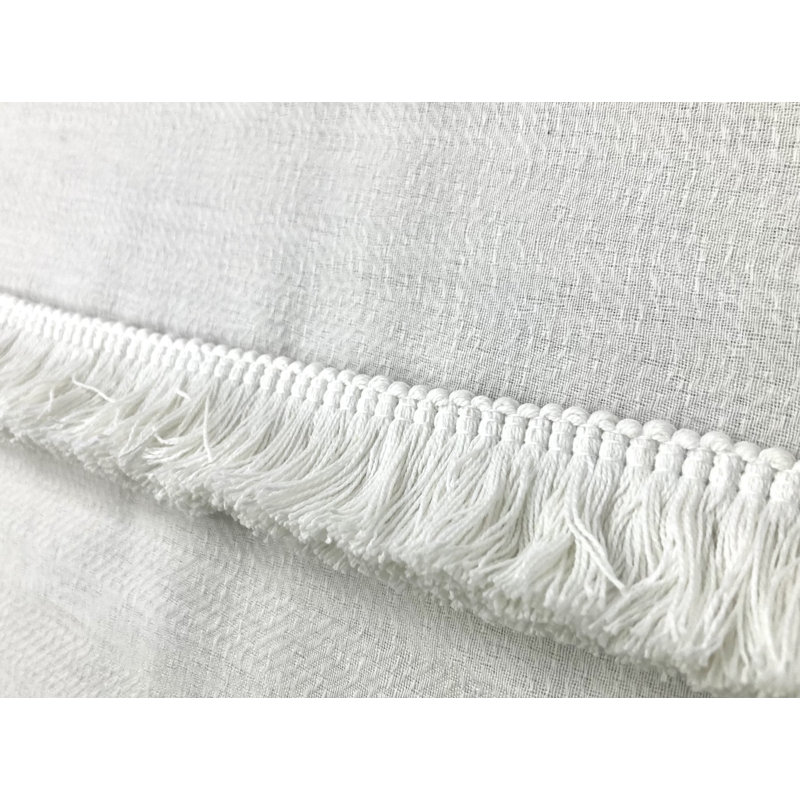 Double garniture blanche 100% lin frange brossée