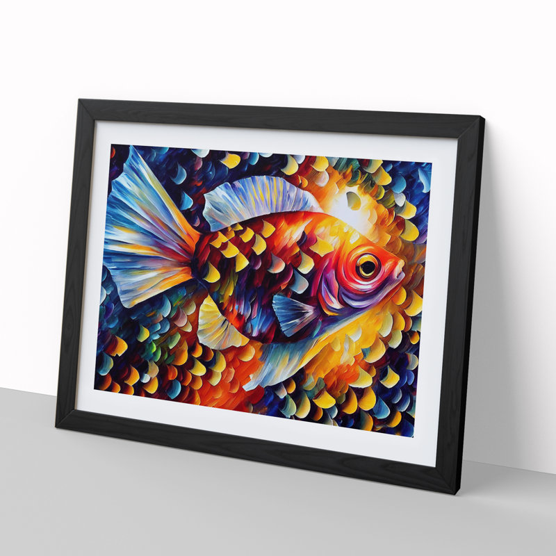 Fish Vol.1 Abstract - Single Picture Frame Print, Black, 34cm H x 46cm W x 2cm D