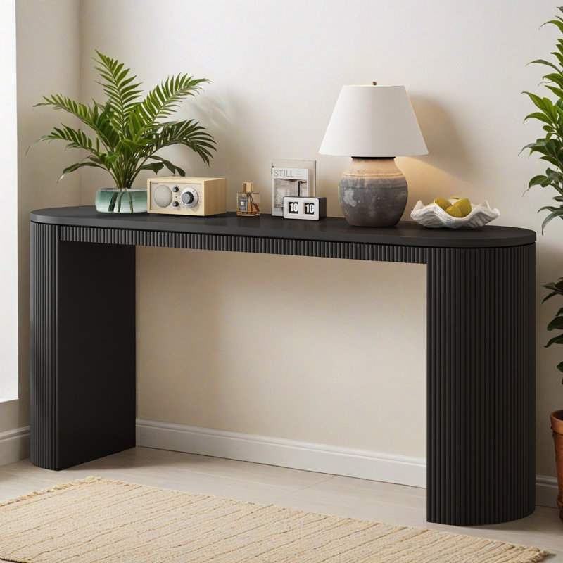 Console incurvée de 59,22 po avec bande verticale unique, idéale pour le salon, le bureau et l'entrée, Noir