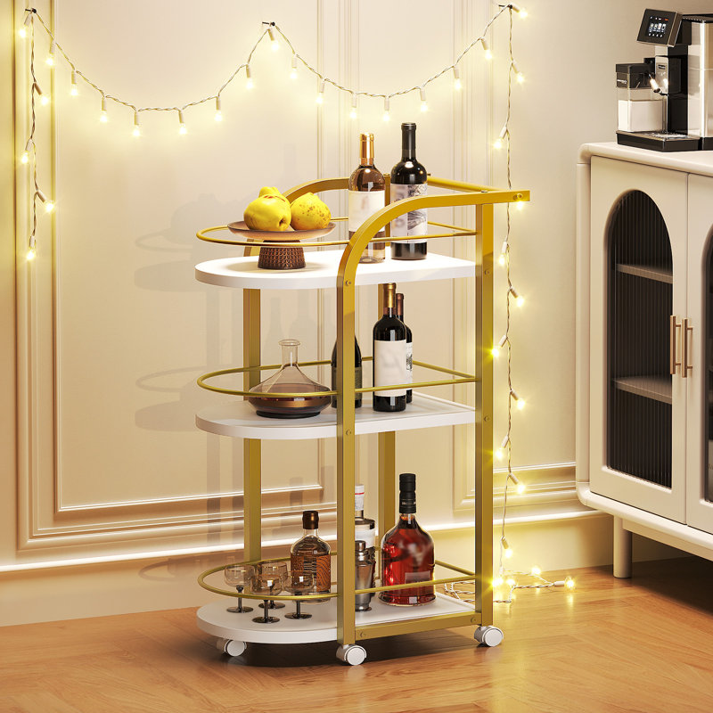 3-Tier Bar Cart Rolling Serving Cart with Fence