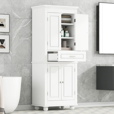 Armoire de salle de bain haute avec portes, tiroir et tablette ajustable