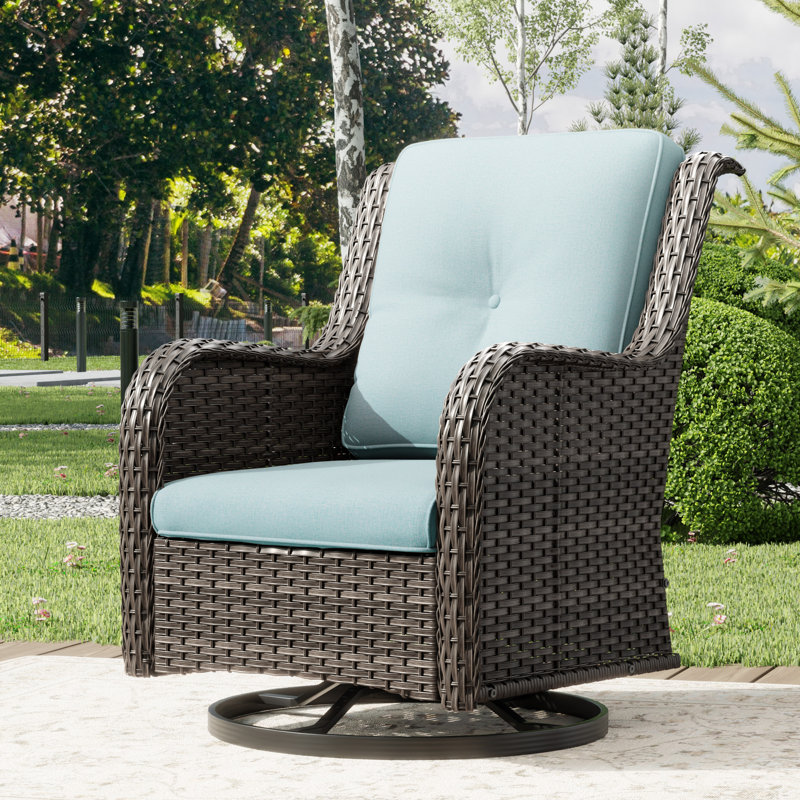 Pompidou Outdoor Rattan Swivel Chair with Cushions, Sky Blue