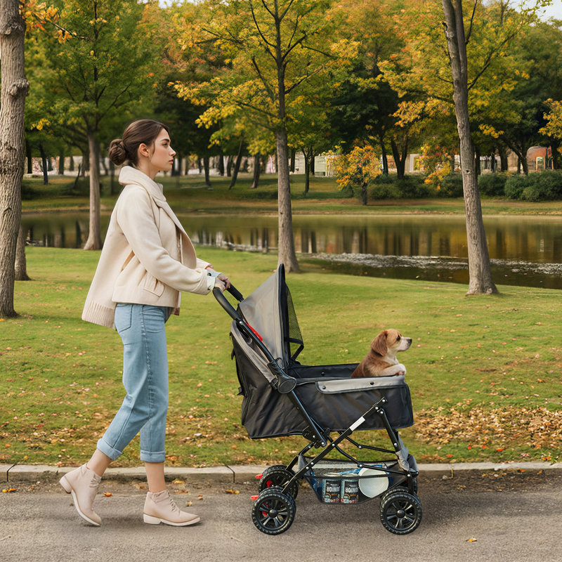 VEVOR Foldable Black and Gray Pet Stroller with Reversible Handle