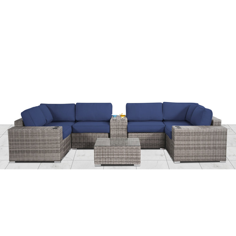 Citlali Wicker Fully Assembled 4 - Person Seating Group with Cushions, Sunbrella Navy Blue