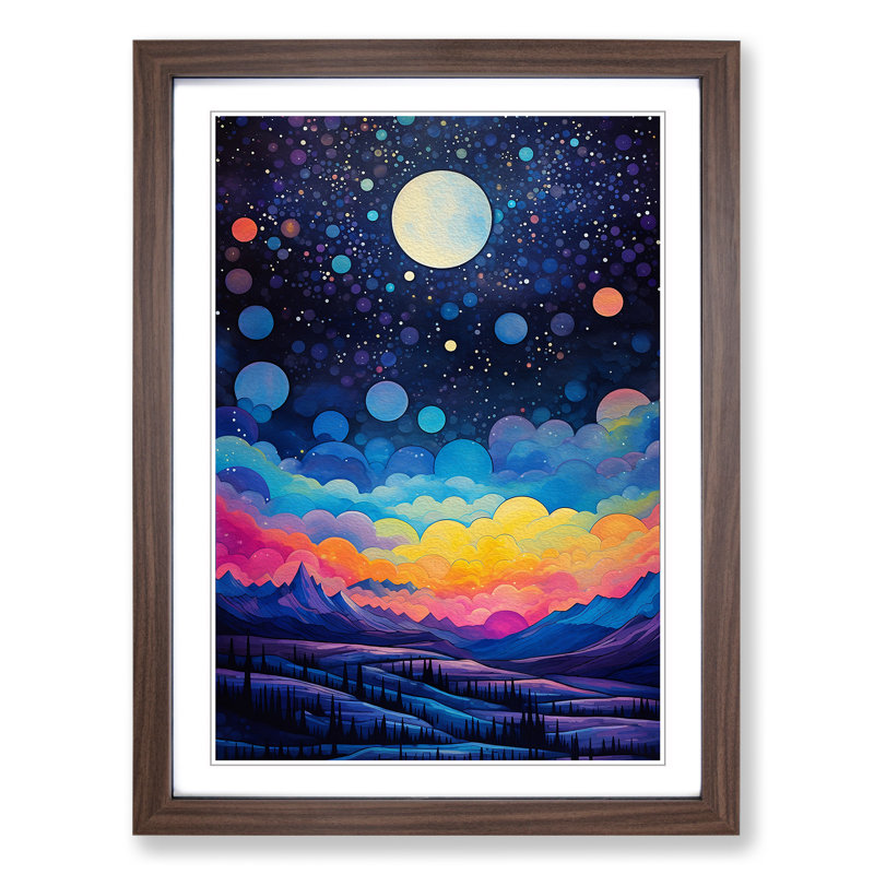 XYZ-FRM-V1223-4544 Moon Colour Field - Single Picture Frame Print on Wood, 34cm H x 25cm W x 2cm D, Walnut 