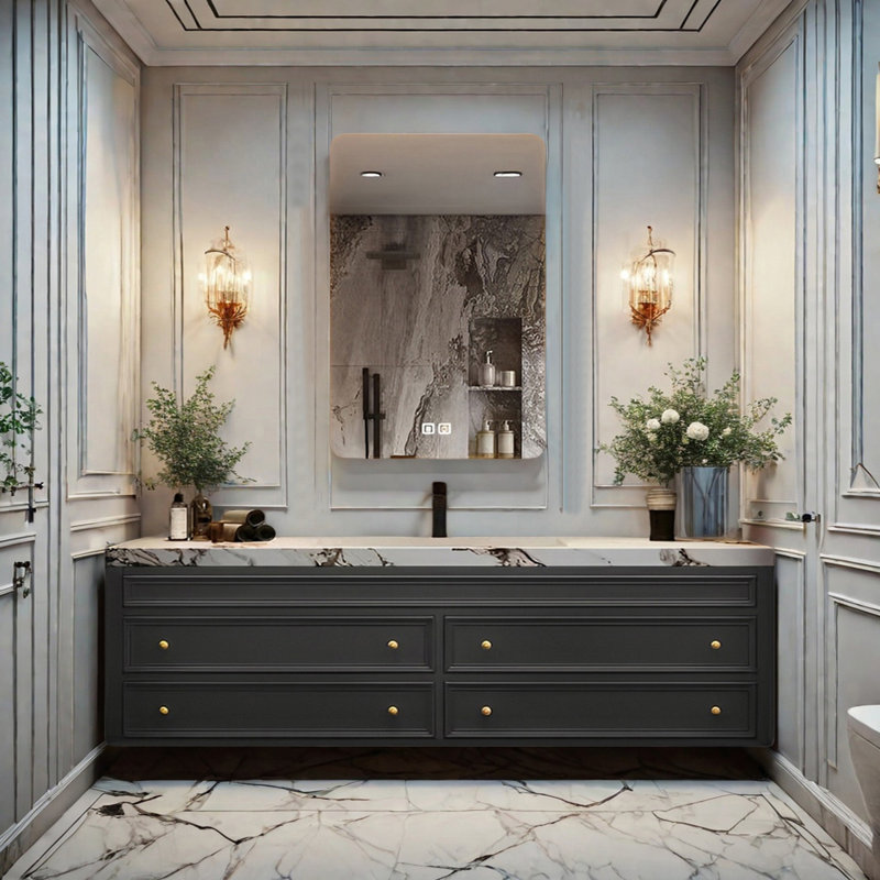 French modern rock plate bathroom cabinet, 19.68" H x 55.11" W x 19.68" D