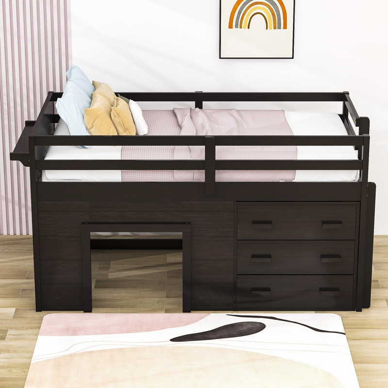Gigel Kids Twin Loft Bed with Drawers, Espresso