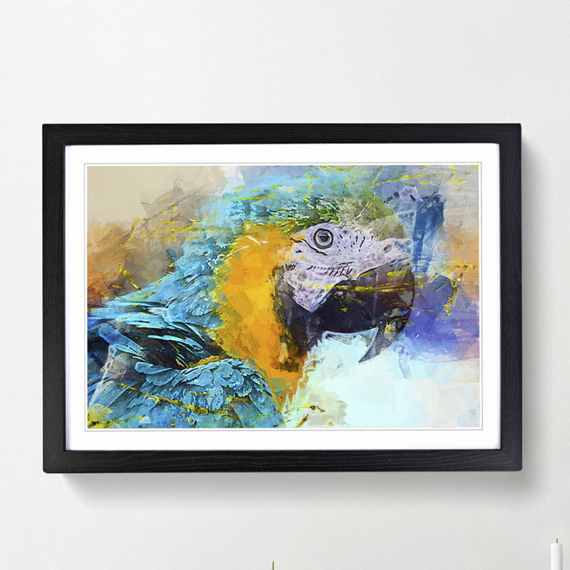 Macaw Parrot in Abstract - Picture Frame Painting Print, 60cm H x 91cm W x 2cm D, Black