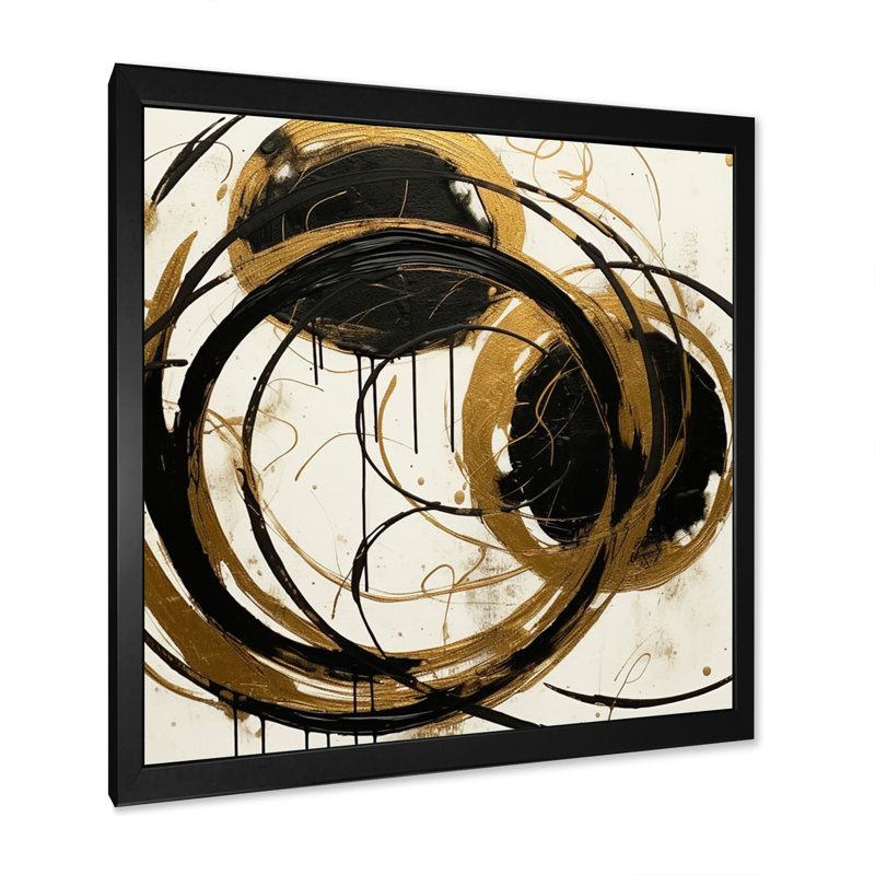 Art noir et or noir du Chaos II - Peinture abstraite, art mural, H 16 po x l 16 po x P 1 po, Cadre photo noir