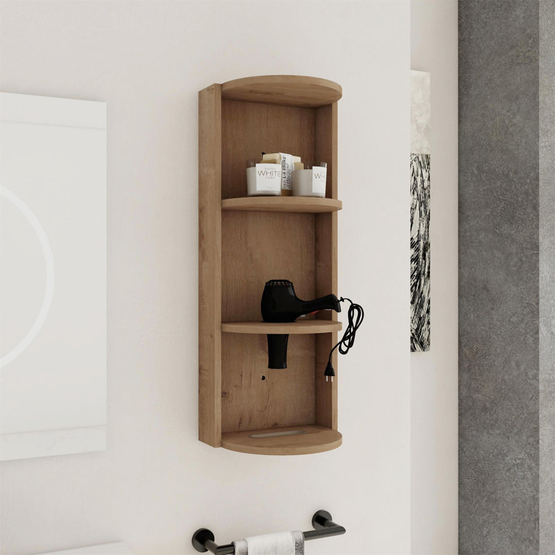 12" Bathroom Wall-Mounted Storage Rack, Imitative Oak