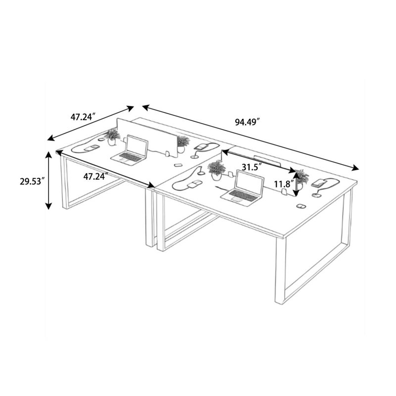 Rectangle Desk Office Suite Benching Workstation, 41.34" H x 94.49" W x 47.24" D, 4