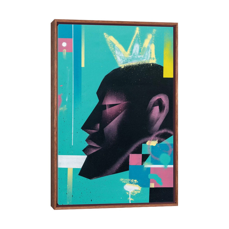 «King» par VCalvento - impression d'art graphique, Toile avec cadre en bois brun classique, H 48 po x l 32 po x P 1,5 po
