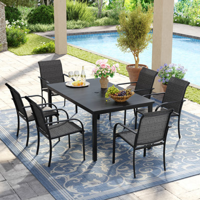 6-Person Rectangular Patio Dining Set With Stackable Textilene Chairs