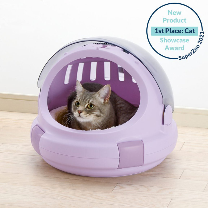 Lavender Plastic Space Capsule Pet Carrier and Bed