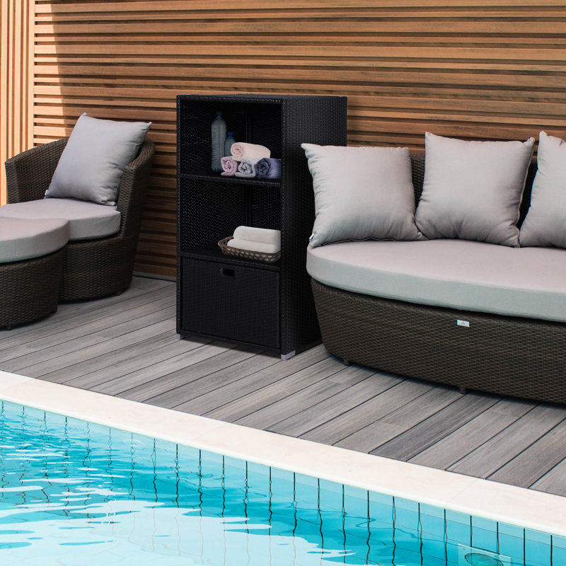 Spa Drawer Shelf Organizer Basket Storage Rack - Waterproof Plastic , 2 Shelves, For Indoor And Outdoor Use, Dark Brown Finish Pool Towel With Pe 1 Drawer,