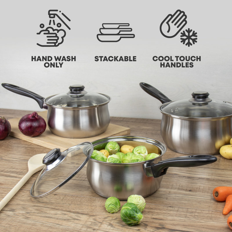 SQ Professional Lustro 3-Piece Stainless Steel (18/0) Saucepan Set