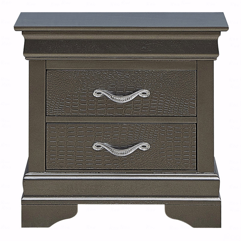 Sleek Metallic Black Nightstand With Drawers, Espresso