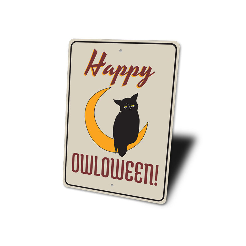Panneau «Happy Owloween» en aluminium, H 18 po x l 12 po x P 0,06 po