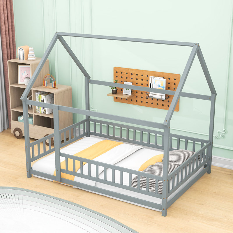 Lit plateforme avec clôture Killen, Double, gris