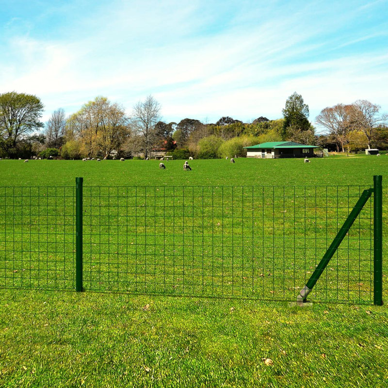 Enos Outdoor Euro Fence Panel Set with Ground Spike Steel, 120cm H x 1000cm W, Green