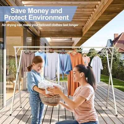 Heavy Duty Stainless Steel Foldable Clothes Drying Rack, 140 LBS Capacity, Adjustable Laundry Stand with Safe Edges for Indoor & Outdoor Use
