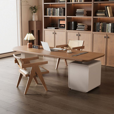 Nut-brown Half-circle Solid Wood Executive Desk with drawers desk