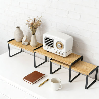 Ensemble de tablettes de rangement empilables, support de rangement en bambou extensible pour garde-manger, comptoir, armoire et bureau, organisateur de tablettes pour économiser de l'espace