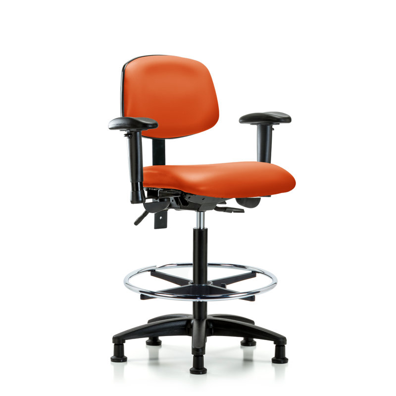 Noah Vinyl Drafting Chair, Glides, Included, Orange