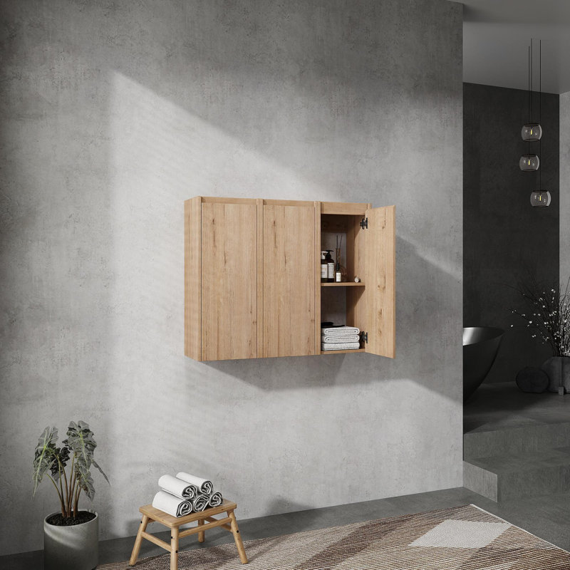Armoire latérale de salle de bain 36 po, 3 portes à fermeture douce, montage flottant, 12 * 3 (emballage KD)