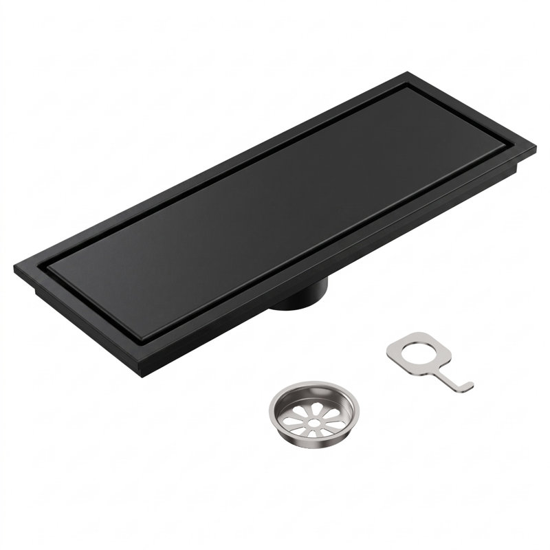 12" Linear Grid Shower Drain, Matte Black
