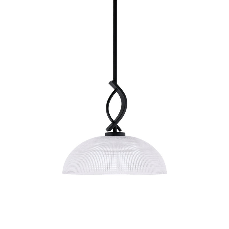 Mini-luminaire suspendu Cavella avec fini noir mat et verre côtelé transparent de 13 po