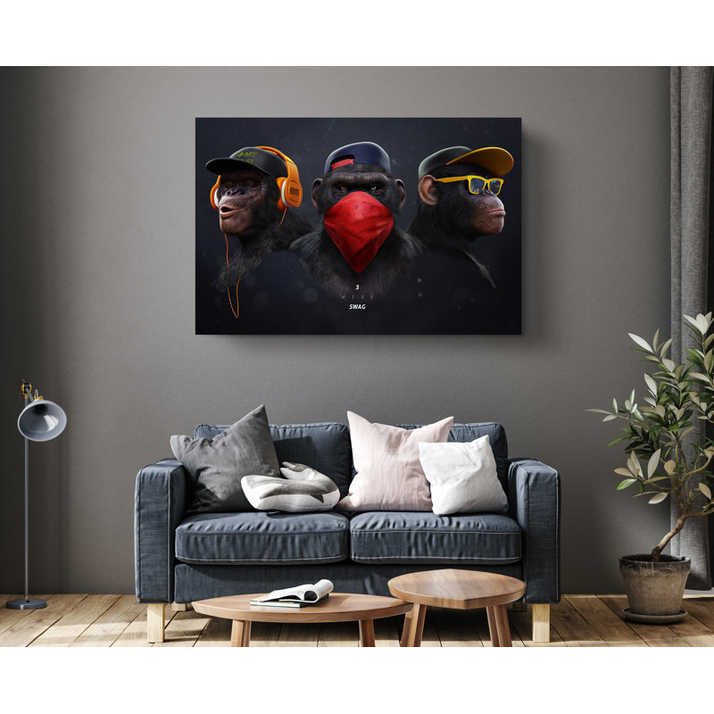 «3 Wise Monkeys», reproduction d'art sur toile, reproduction d'art sur toile, H 20 po x l 30 po