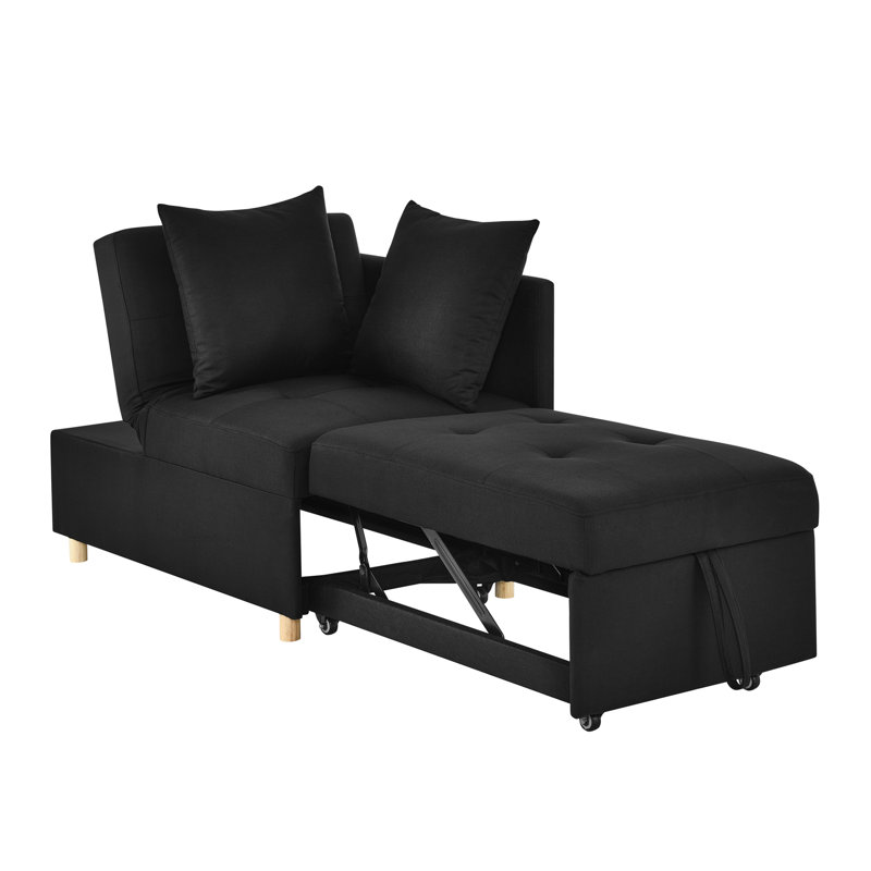 Canapé-lit convertible avec dossier réglable et fauteuil inclinable avec canapé-lit à roulettes, tissu de lin moderne pour le salon pour les espaces restreints, noir