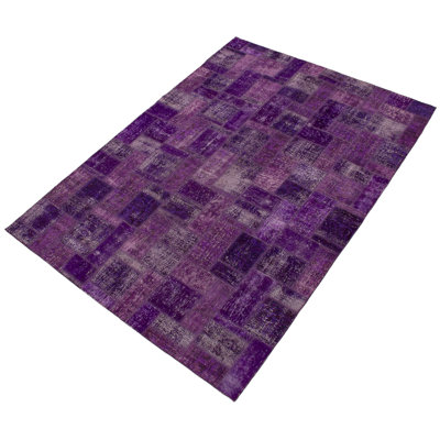 Tapis décoratif Indigo en laine de conception unique 6 pi 11 po x 9 pi 9 po Bettejean noué à la main