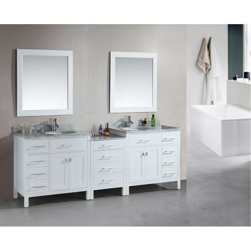 Ensemble de meuble-lavabo de salle de bain double 92 po avec miroir Carrasquillo, Blanc