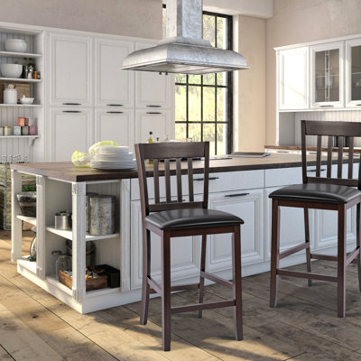 Upholstered Counter Stool with Solid Wood Frame
