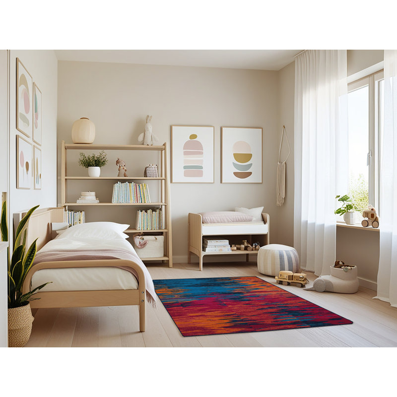 Tapis bleu Tabriz lavable à la machine, Rectangle 4pi x 6 pi