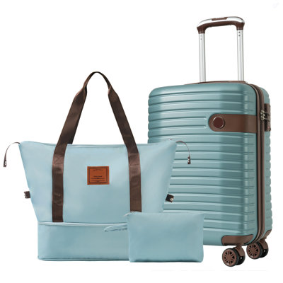 Ensembles de valises 3 pièces, valises de transport en plastique rigide avec roulettes 22 po x 14 po x 9 po, approuvées par les compagnies aériennes, 20 po, bleu