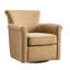 Fauteuil d'appoint en similicuir brun pivotant à 360°, dossier arrondi, surpiqûres décoratives, coutures passepoilées, assise à ressorts, coussin d'assise amovible, patins de sol, aucun assemblage requis.