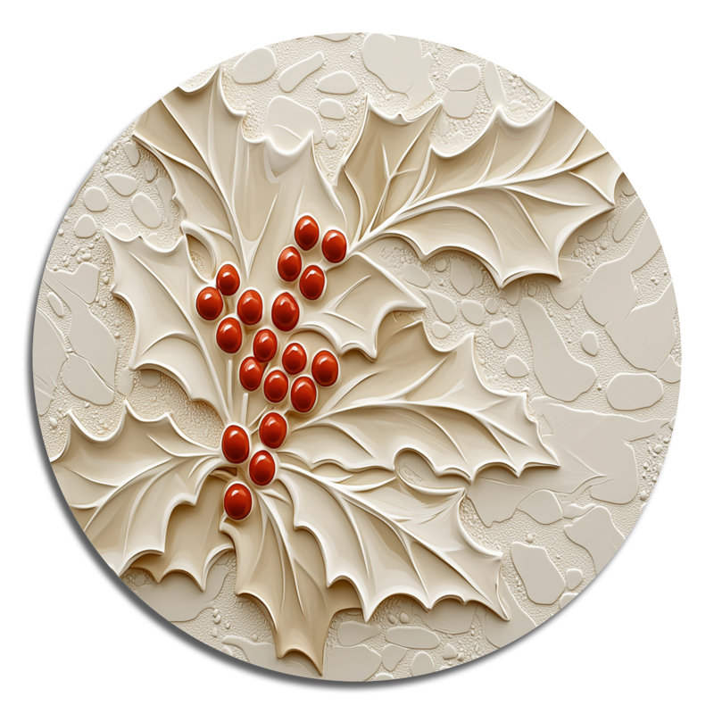 Hiver hivernal arbre baies - art mural moderne éclectique rond, art mural contemporain en métal rond, H 16 po x l 16 po