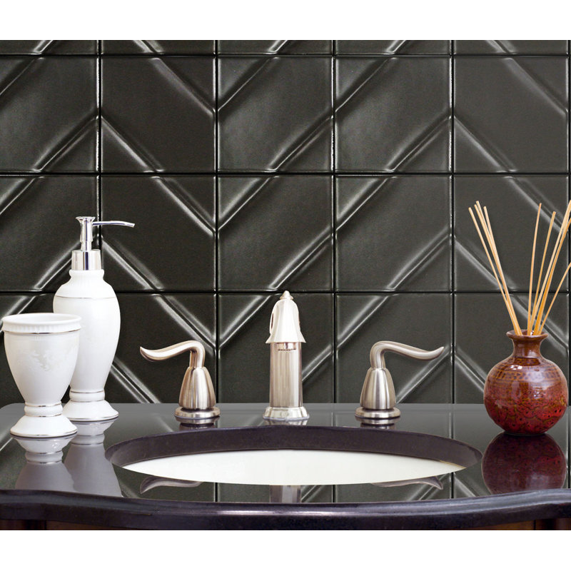 Kumito™ Ceramic Grid Marble Look Mosaic Wall & Floor Tile, Black