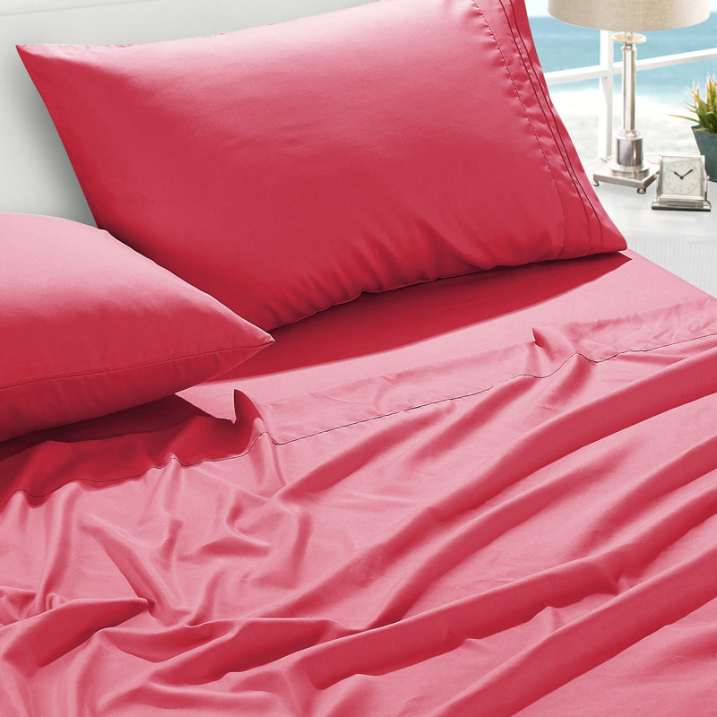Jcrown Microfiber Sheet Set, California King Sheet Set with 2 Pillowcases, Pink