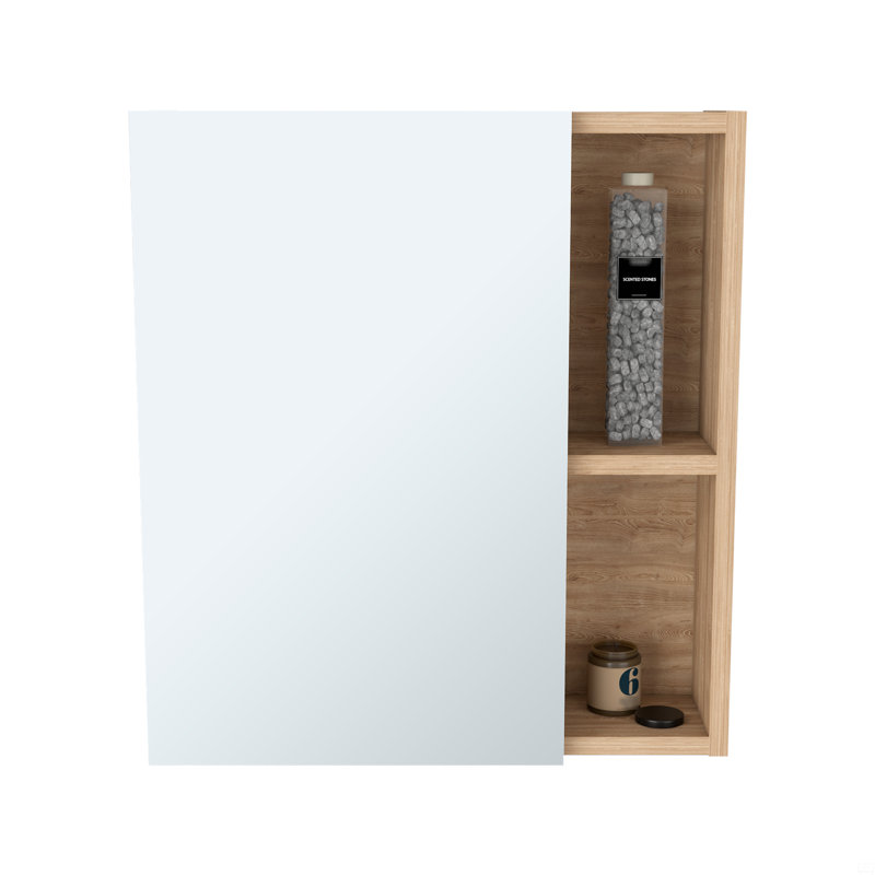 Armoire à pharmacie à porte simple H 19 po avec miroir, cinq tablettes intérieures, Beige