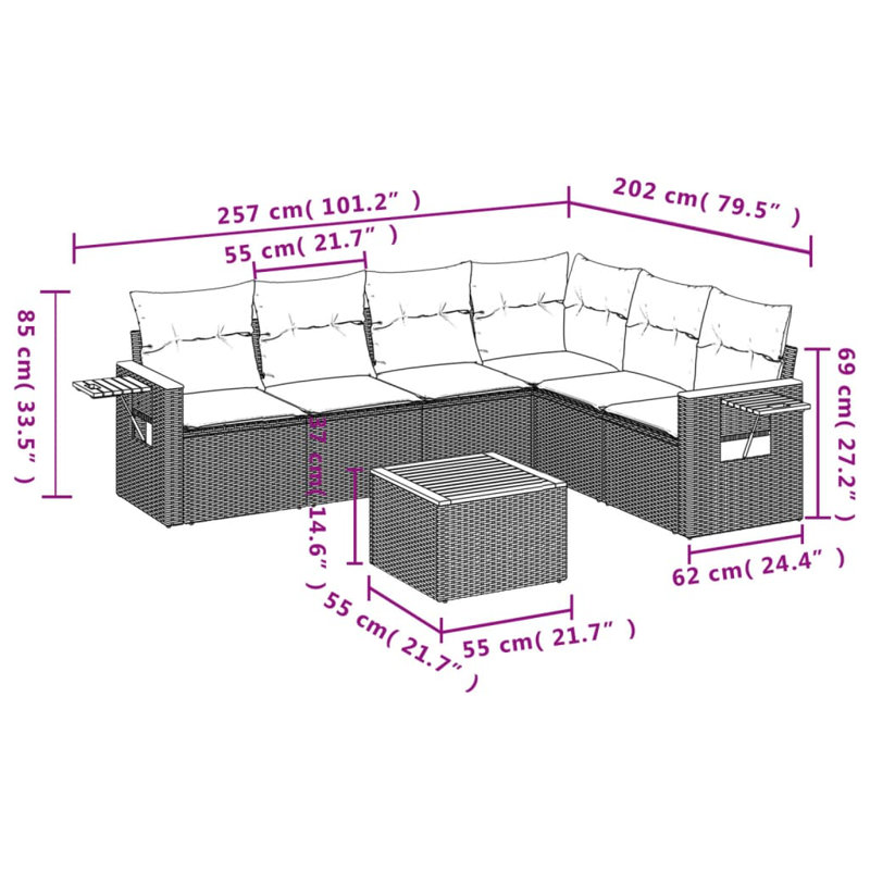 Ensemble de canapé de jardin Vidaxl Beige PE Rattan Large