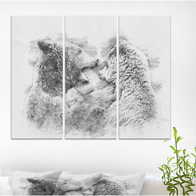 «Black and White Bear Pencil Sketch», reproduction de peinture à l'huile à multiples images sur toile tendue