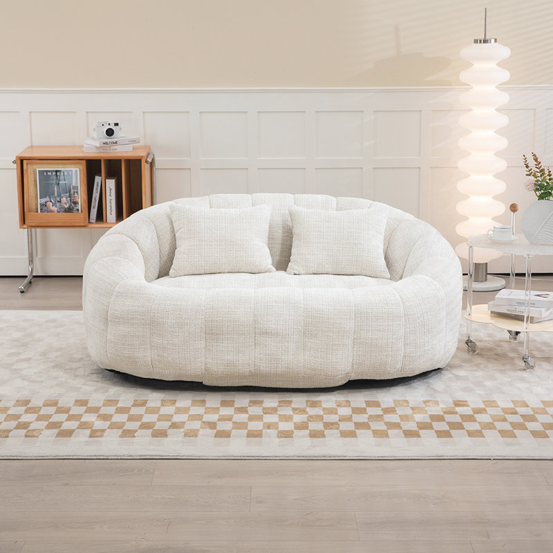 Accent Floor Soft Lounge Chair Back Bean Bag Chair Couch for Adults and Kids, Beige Chenille