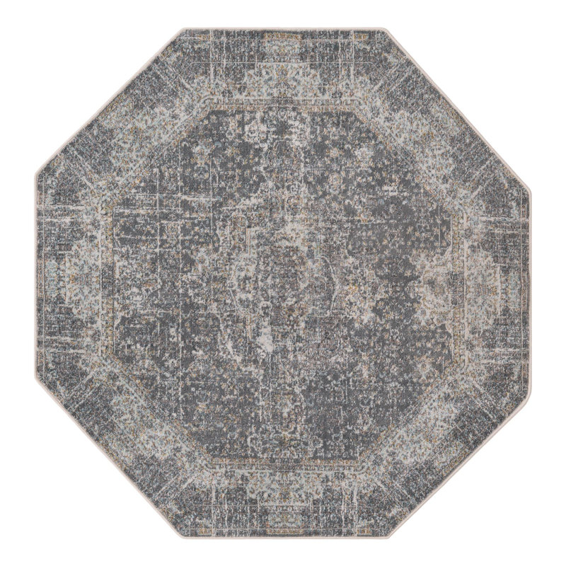 Folmar Oriental Fume Gray Area Rug, Octagon 5'5" x 5'5"