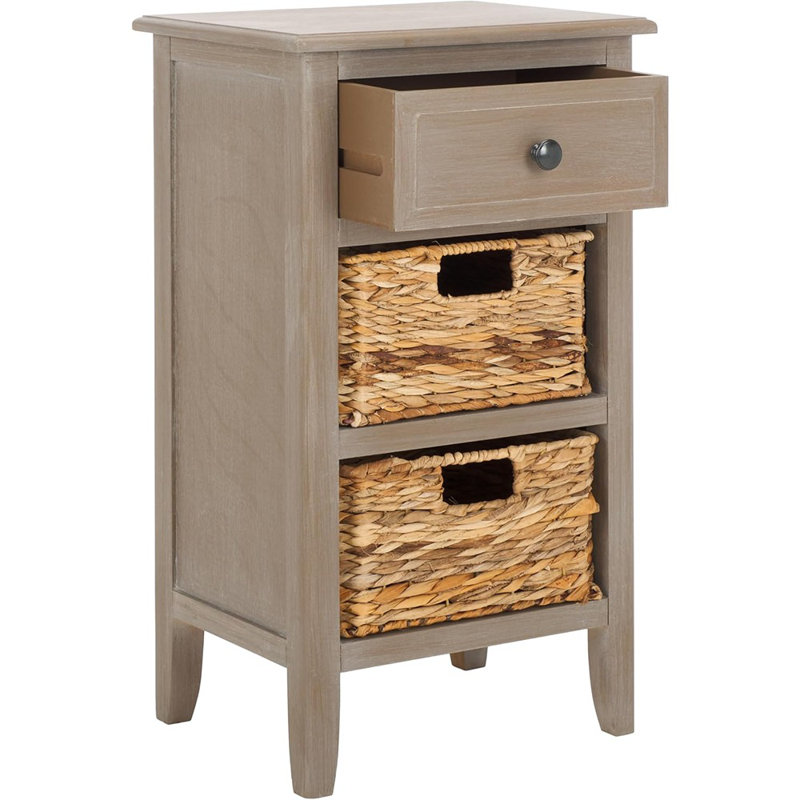 Everly White Wash Side Table With Drawer & 2 Removable Baskets